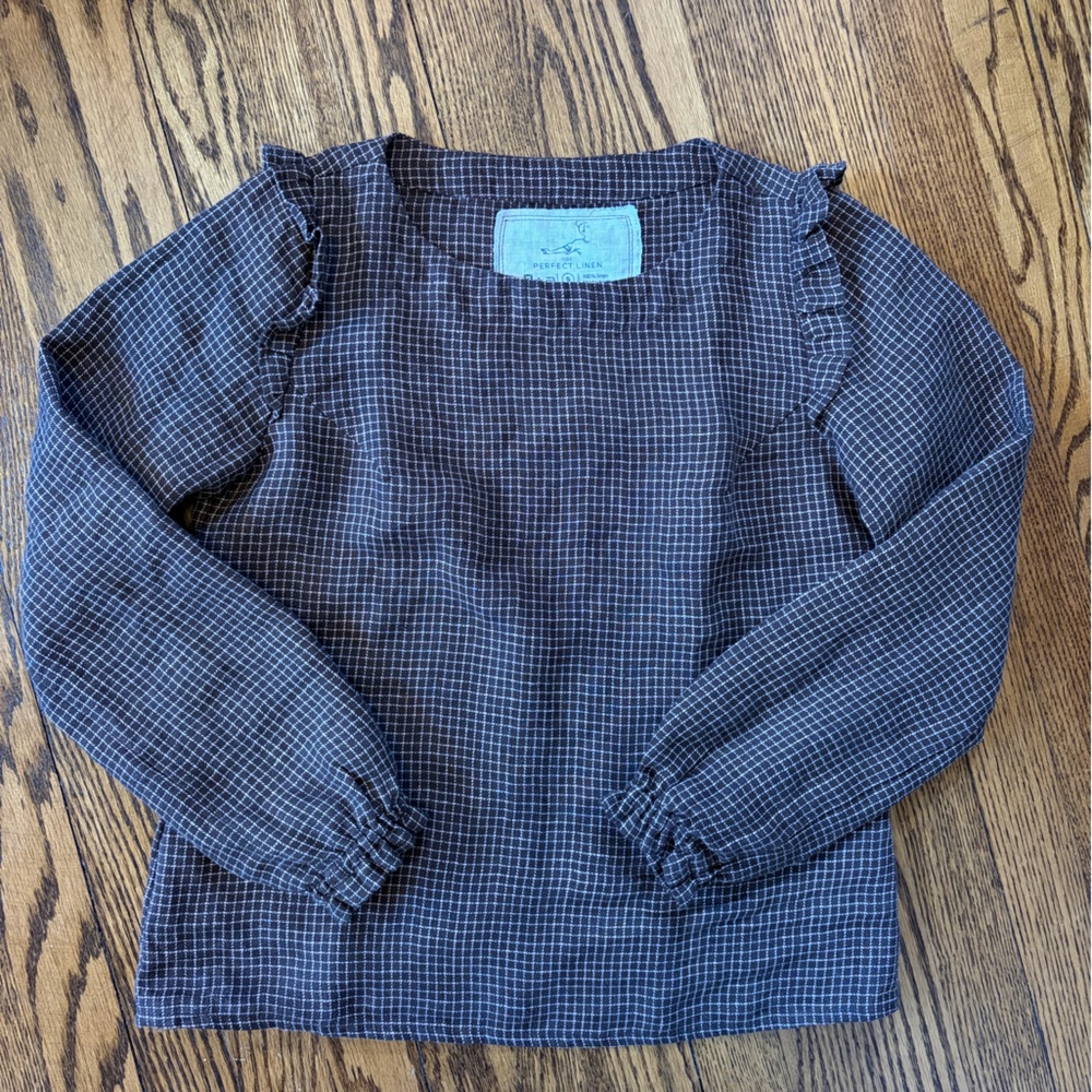 notPERFECTLINEN Elena Linen Top in Chocolate Checks Herringbone - Picture 7 of 7